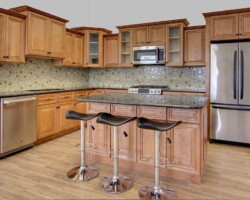 Cinnamon Maple Glazed countertops with chairs