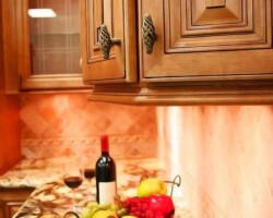 Cinnamon Maple Glazed kitchen cabinet with wine
