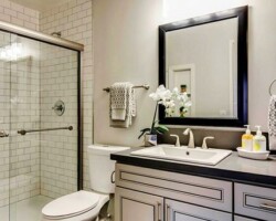 Greige Maple bathroom countertops with white accents
