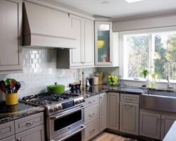 Greige Maple kitchen countertops with window