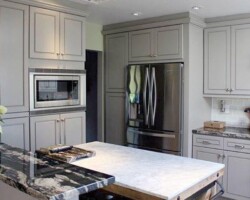 Greige Maple countertop with refrigerator