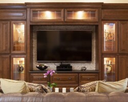 Chocolate Maple Glazed cabinet with television