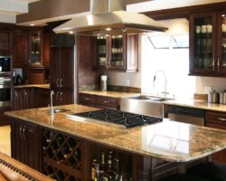 Chocolate Maple Glazed countertop with stove and range