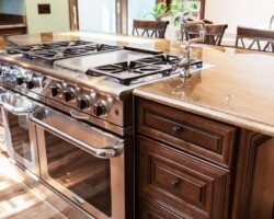 Chocolate Maple Glazed kitchen Countertop with stove